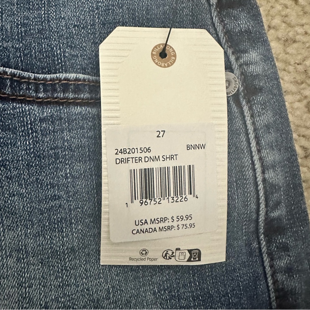 Billabong Drifter Denim Jean Shorts‎ Size 4 / Waist 27 NWT - Picture 4 of 10